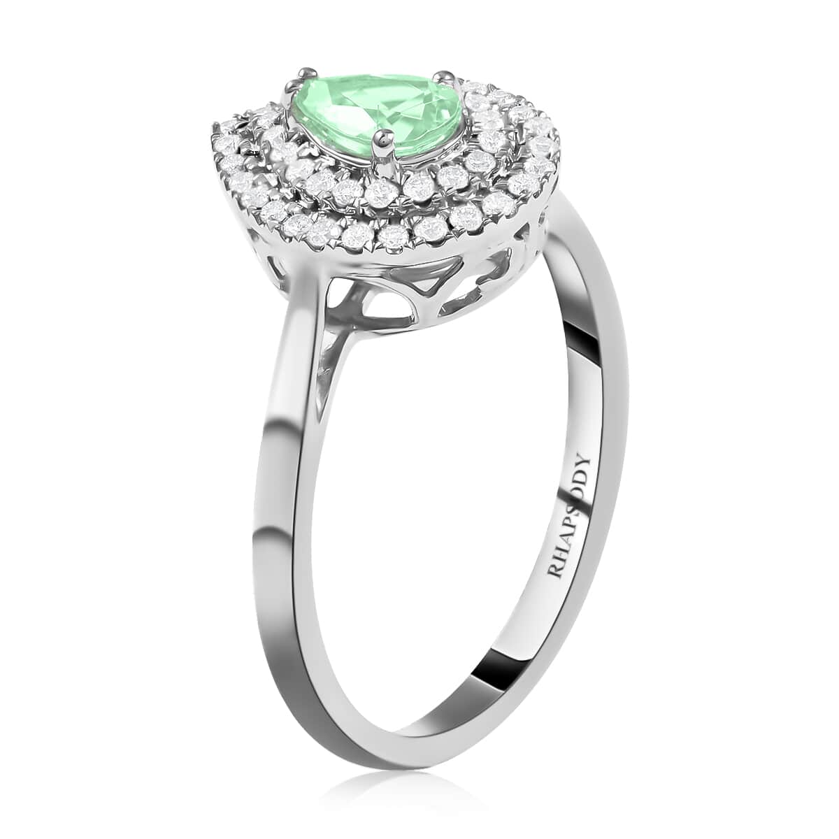 Certified 950 Platinum AAAA Paraiba Tourmaline and E-F VS Diamond Double Halo Ring (Size 6.0) 4.75 Grams 0.65 ctw image number 3