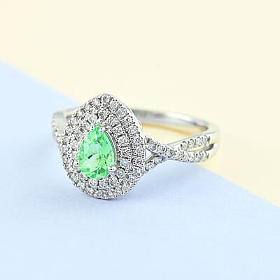 Certified 950 Platinum AAAA Paraiba Tourmaline and E-F VS Diamond Ring (Size 6.0) 6.10 Grams 1.00 ctw