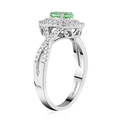 Certified 950 Platinum AAAA Paraiba Tourmaline and E-F VS Diamond Ring (Size 6.0) 6.10 Grams 1.00 ctw