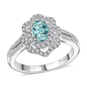 Certified & Appraised Rhapsody 950 Platinum AAAA Paraiba Tourmaline and E-F VS Diamond Ring (Size 6.0) 6.85 Grams 1.00 ctw