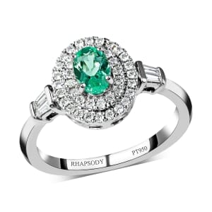 Certified & Appraised Rhapsody 950 Platinum AAAA Paraiba Tourmaline and E-F VS Diamond Double Halo Ring (Size 6.0) 5.40 grams 0.85 ctw