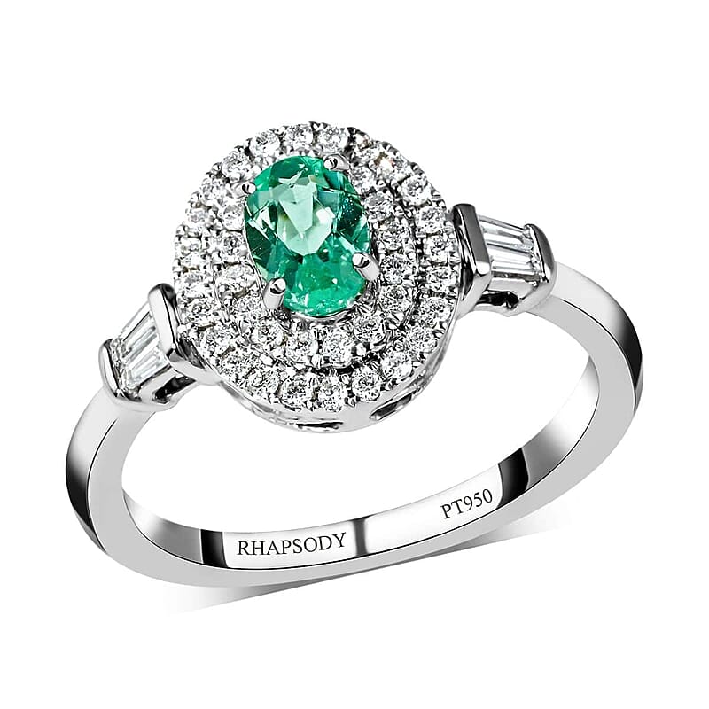 Certified & Appraised Rhapsody 950 Platinum AAAA Paraiba Tourmaline and E-F VS Diamond Double Halo Ring (Size 6.0) 5.40 grams 0.85 ctw