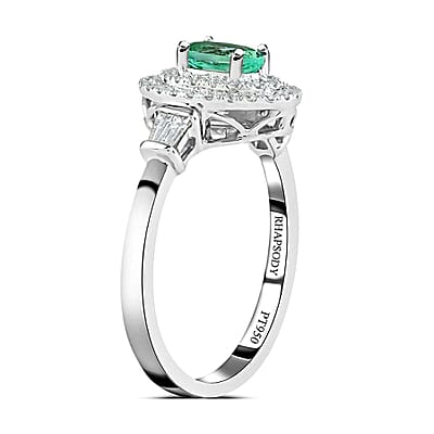 Certified & Appraised Rhapsody 950 Platinum AAAA Paraiba Tourmaline and E-F VS Diamond Double Halo Ring (Size 6.0) 5.40 grams 0.85 ctw