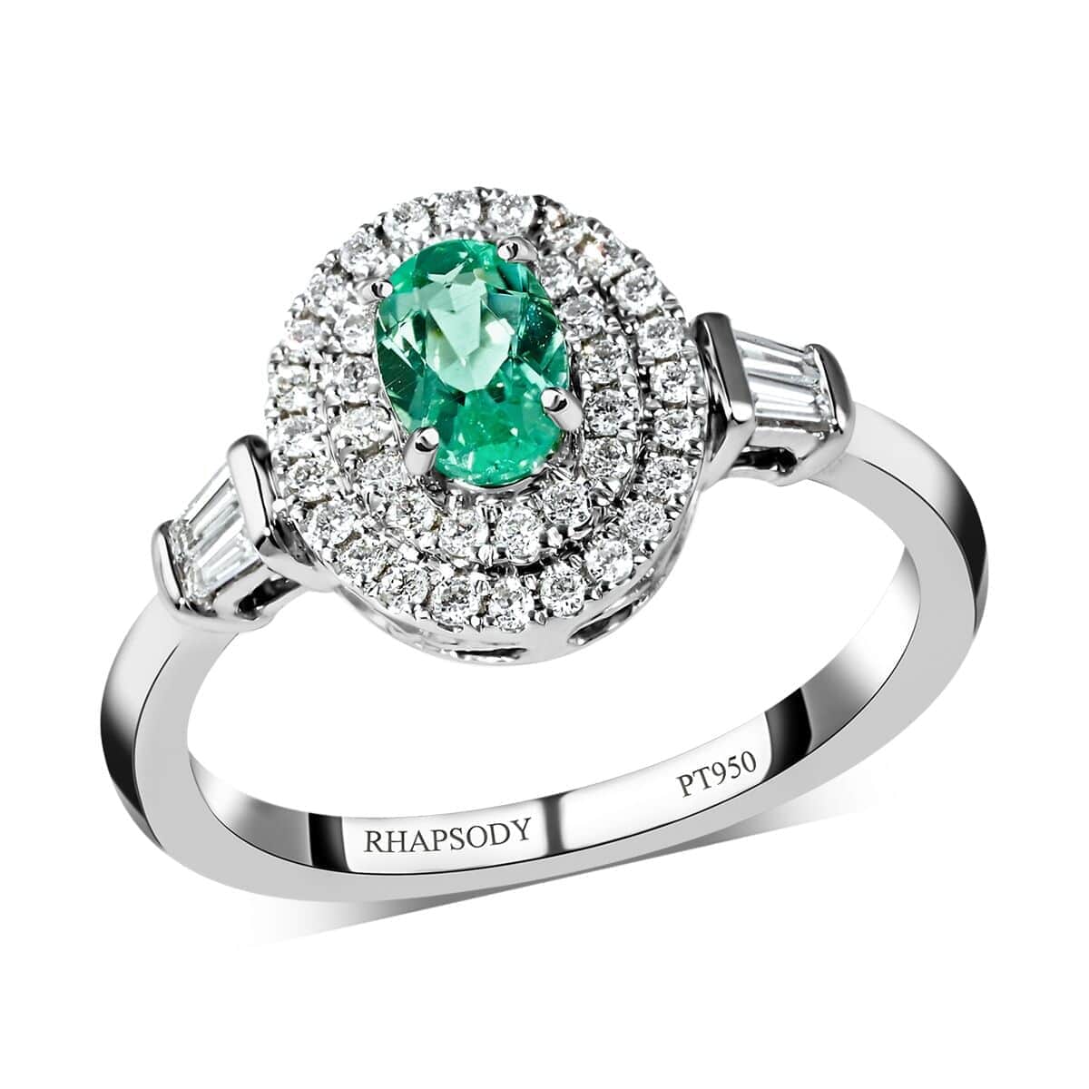 Certified & Appraised Rhapsody 950 Platinum AAAA Paraiba Tourmaline and E-F VS Diamond Double Halo Ring (Size 7.0) 5.40 Grams 0.85 ctw image number 0