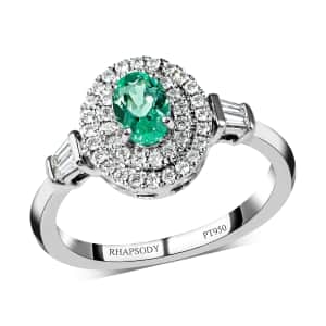 Certified & Appraised Rhapsody 950 Platinum AAAA Paraiba Tourmaline and E-F VS Diamond Double Halo Ring (Size 7.0) 5.40 Grams 0.85 ctw