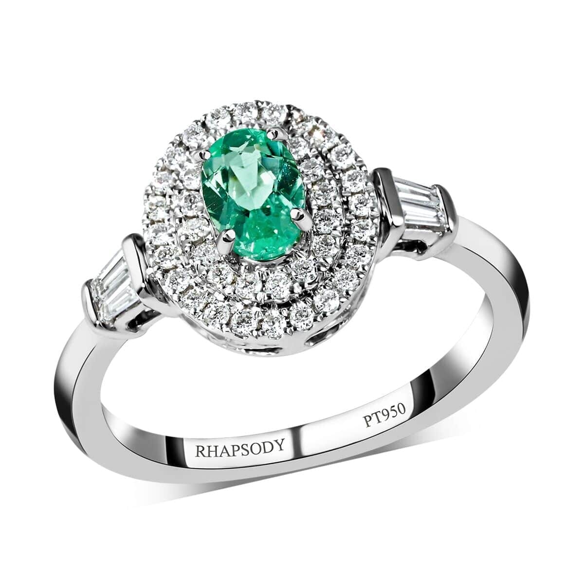Certified & Appraised Rhapsody 950 Platinum AAAA Paraiba Tourmaline and E-F VS Diamond Double Halo Ring (Size 8.0) 5.40 Grams 0.85 ctw image number 0