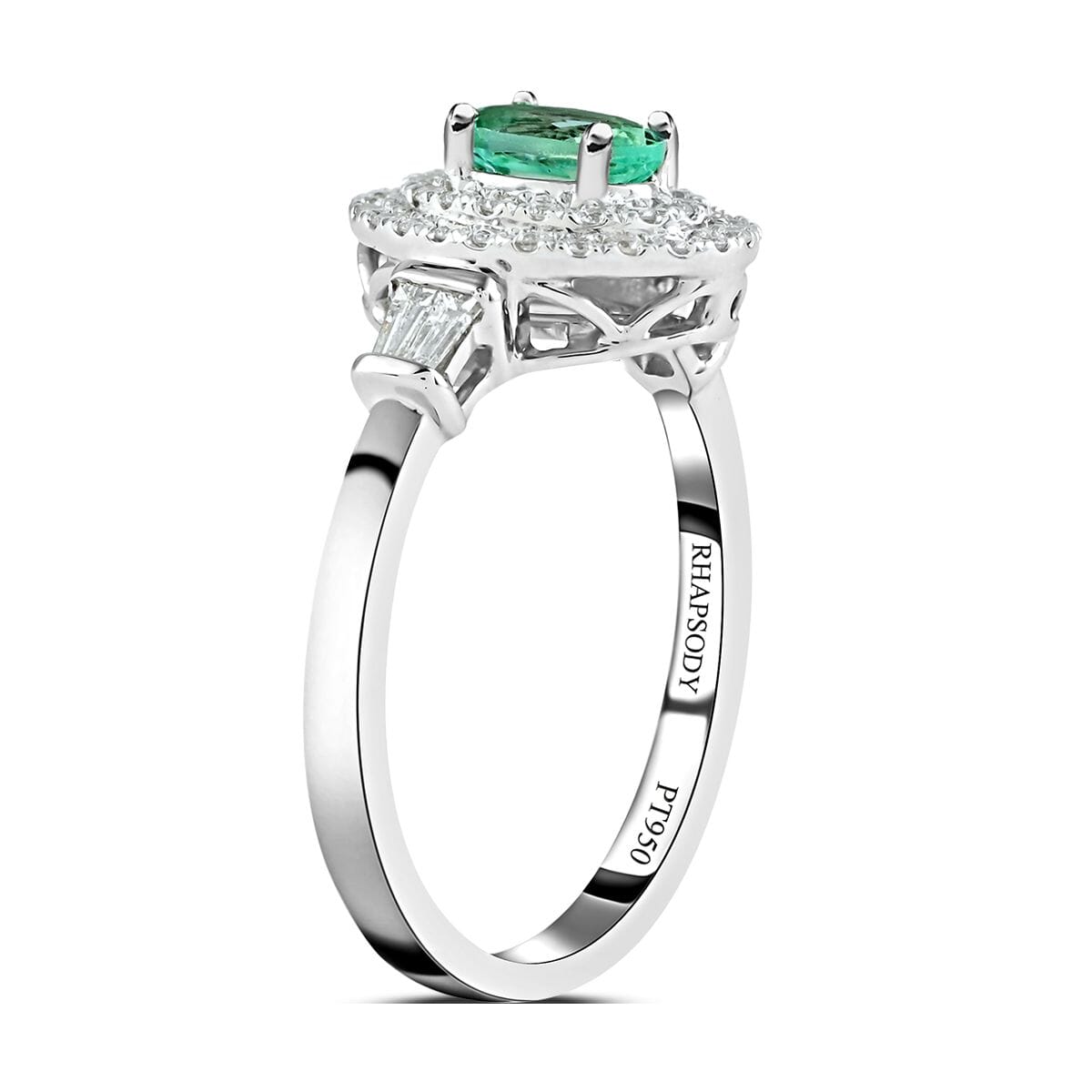 Certified & Appraised Rhapsody 950 Platinum AAAA Paraiba Tourmaline and E-F VS Diamond Double Halo Ring (Size 9.0) 5.40 grams 0.85 ctw image number 3