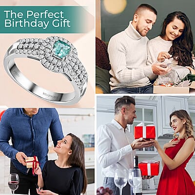 Certified Rhapsody AAAA Paraiba Tourmaline Ring, Diamond Accent Ring, Double Halo Ring, Diamond Double Halo Ring, Tourmaline Halo Ring, 950 Platinum Ring 0.75 ctw (Size 6)