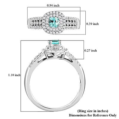 Certified Rhapsody AAAA Paraiba Tourmaline Ring, Diamond Accent Ring, Double Halo Ring, Diamond Double Halo Ring, Tourmaline Halo Ring, 950 Platinum Ring 0.75 ctw (Size 6)