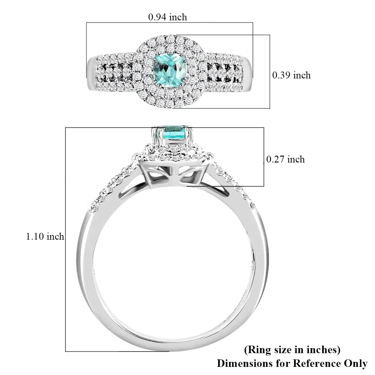 Certified Rhapsody AAAA Paraiba Tourmaline Ring, Diamond Accent Ring, Double Halo Ring, Diamond Double Halo Ring, Tourmaline Halo Ring, 950 Platinum Ring 0.75 ctw (Size 6) image number 6