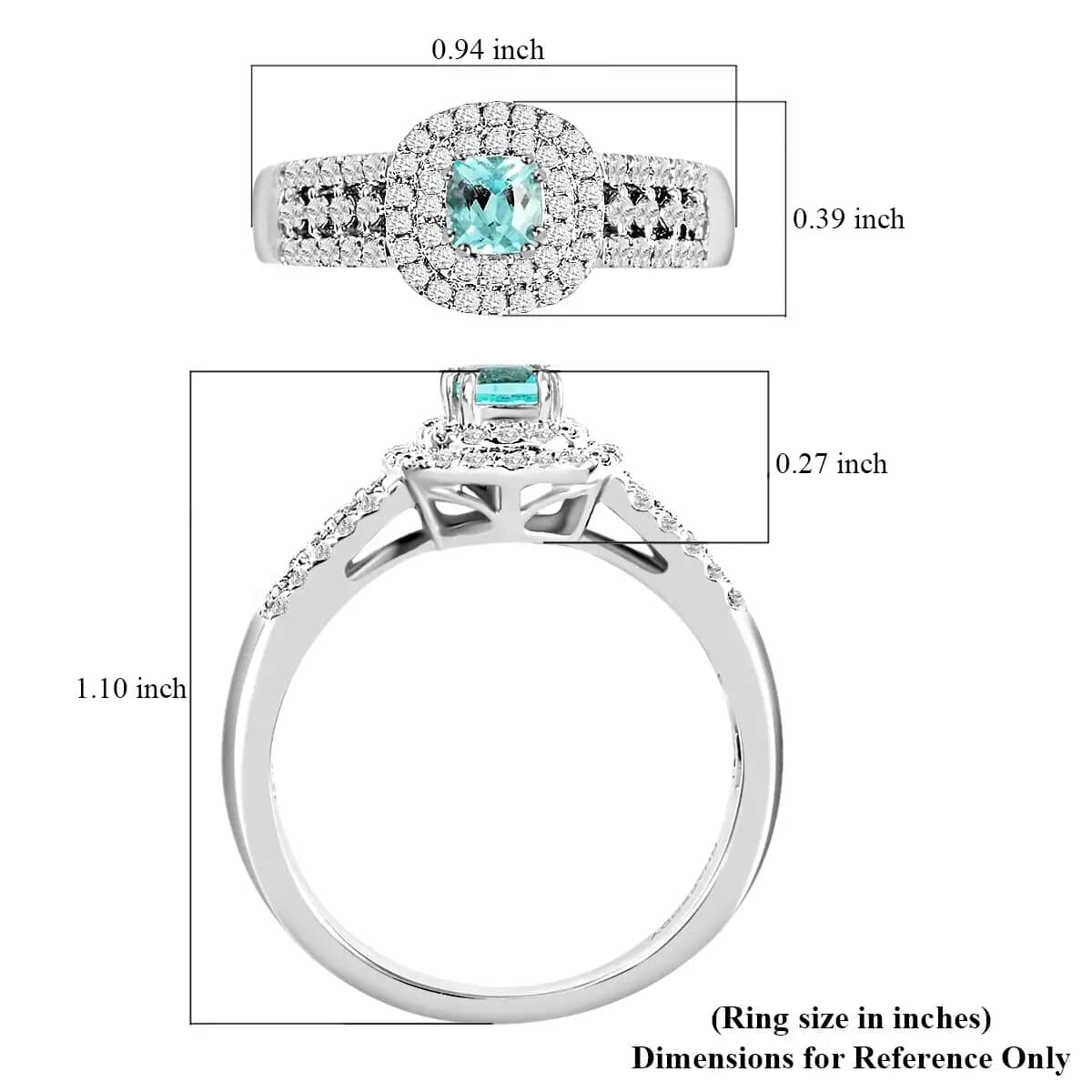 Certified Rhapsody AAAA Paraiba Tourmaline and Diamond 0.75 ctw Ring, Double Halo Ring, Diamond Double Halo Ring, Tourmaline Halo Ring, 950 Platinum Ring (Size 9) image number 6