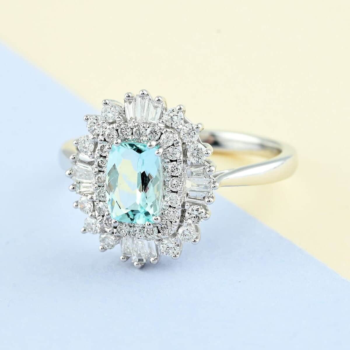 Certified & Appraised 950 Platinum AAAA Paraiba Tourmaline and E-F VS Diamond Ring 5.90 Grams 1.50 ctw image number 1