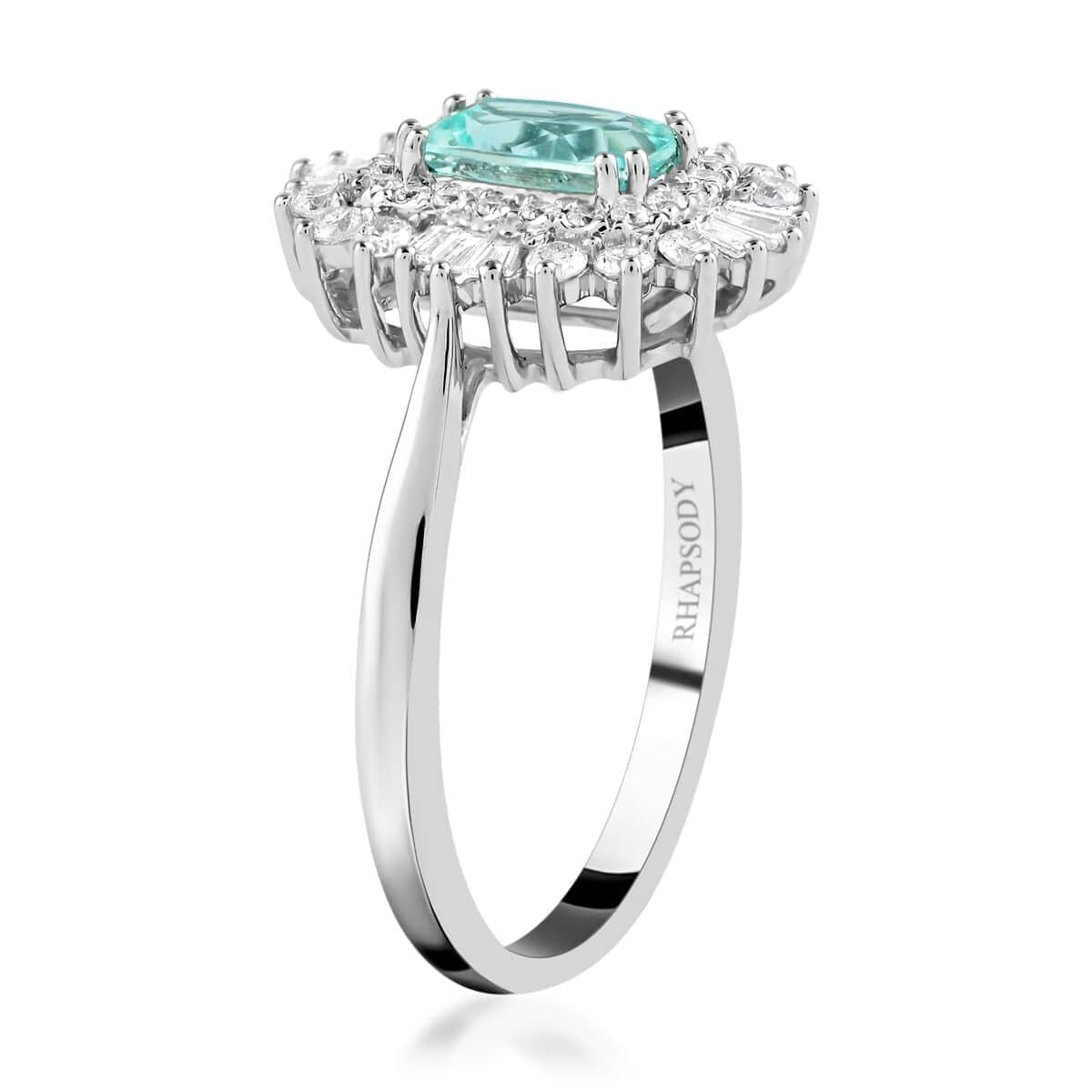 Certified & Appraised 950 Platinum AAAA Paraiba Tourmaline and E-F VS Diamond Ring 5.90 Grams 1.50 ctw image number 3