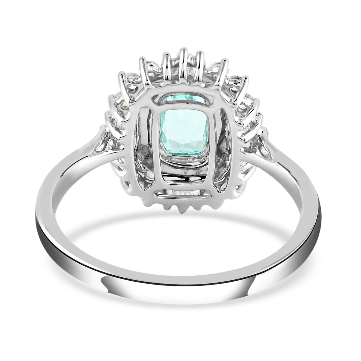 Certified & Appraised 950 Platinum AAAA Paraiba Tourmaline and E-F VS Diamond Ring 5.90 Grams 1.50 ctw image number 4