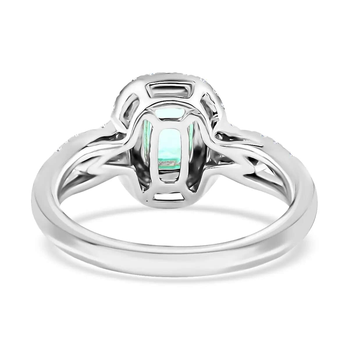 Certified Rhapsody 950 Platinum AAAA Paraiba Tourmaline and E-F VS Diamond Double Halo Ring (Size 6.0) 7.40 Grams 1.00 ctw image number 4