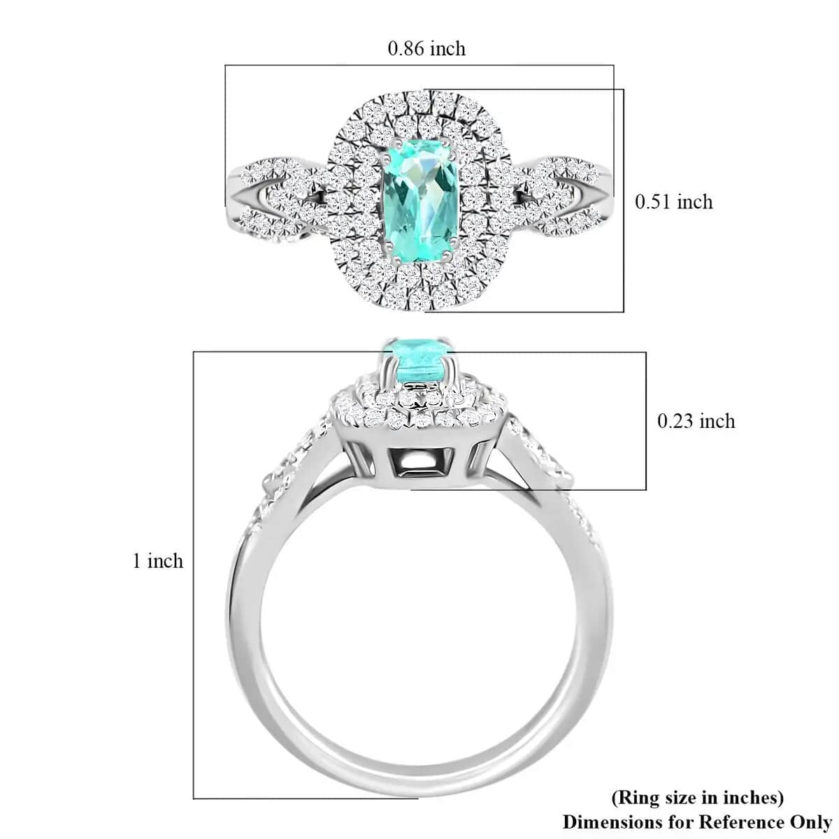 Certified Rhapsody 950 Platinum AAAA Paraiba Tourmaline and E-F VS Diamond Double Halo Ring (Size 6.0) 7.40 Grams 1.00 ctw image number 5