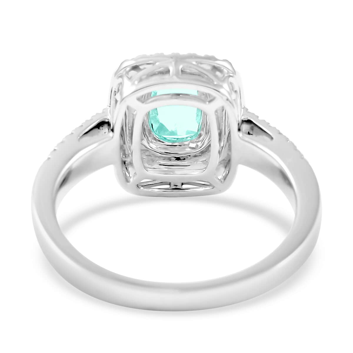 Certified & Appraised RHAPSODY 950 Platinum AAAA Paraiba Tourmaline, Diamond (E-F, VS) (0.40 cts) Double Halo Ring (6.80 g) 1.10 ctw image number 4