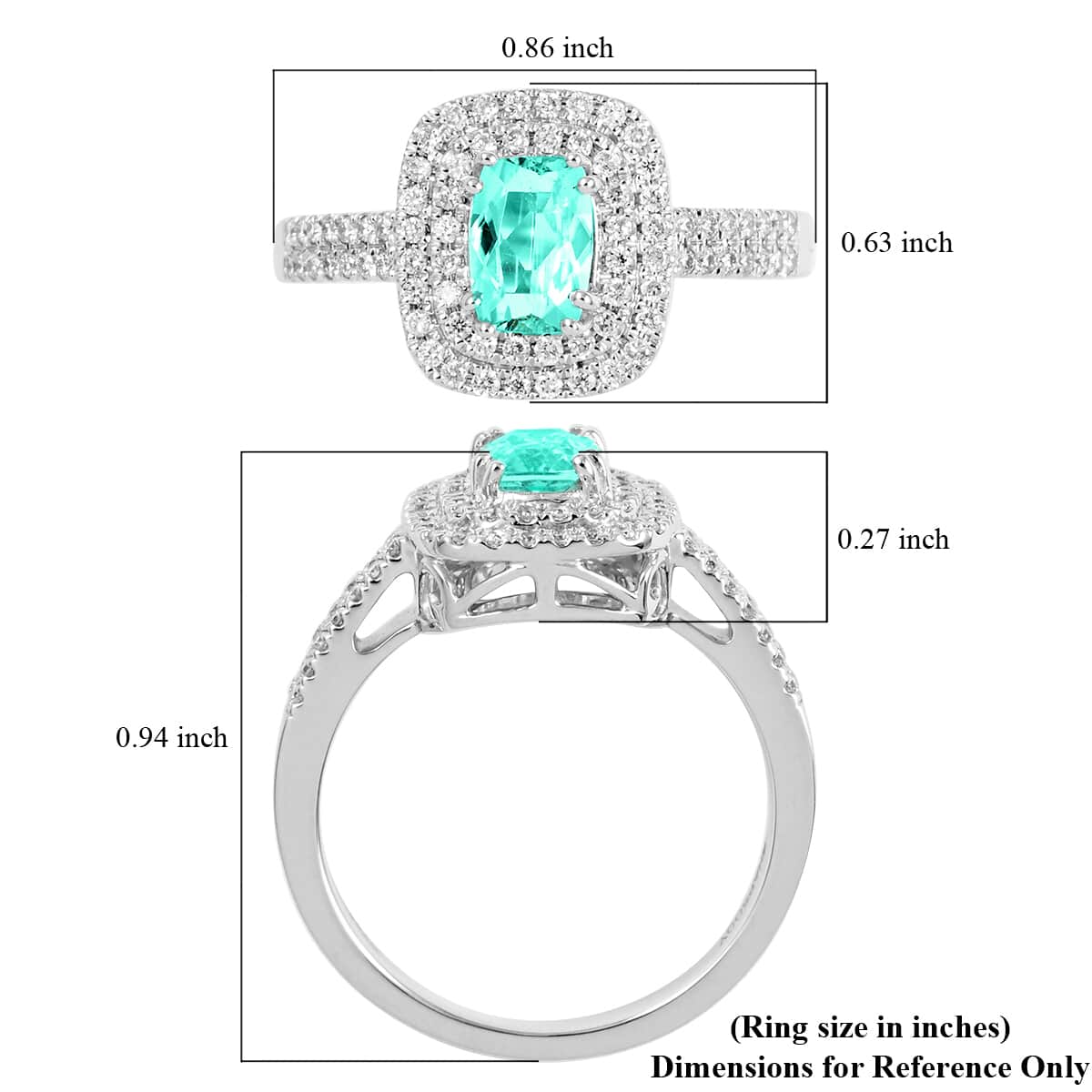 Certified & Appraised RHAPSODY 950 Platinum AAAA Paraiba Tourmaline, Diamond (E-F, VS) (0.40 cts) Double Halo Ring (6.80 g) 1.10 ctw image number 5
