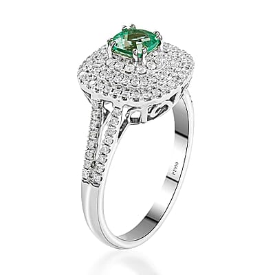 Certified & Appraised Rhapsody AAAA Paraiba Tourmaline and E-F VS Diamond 1.20 ctw Split Shank Ring in 950 Platinum (Size 6.0) 7 Grams