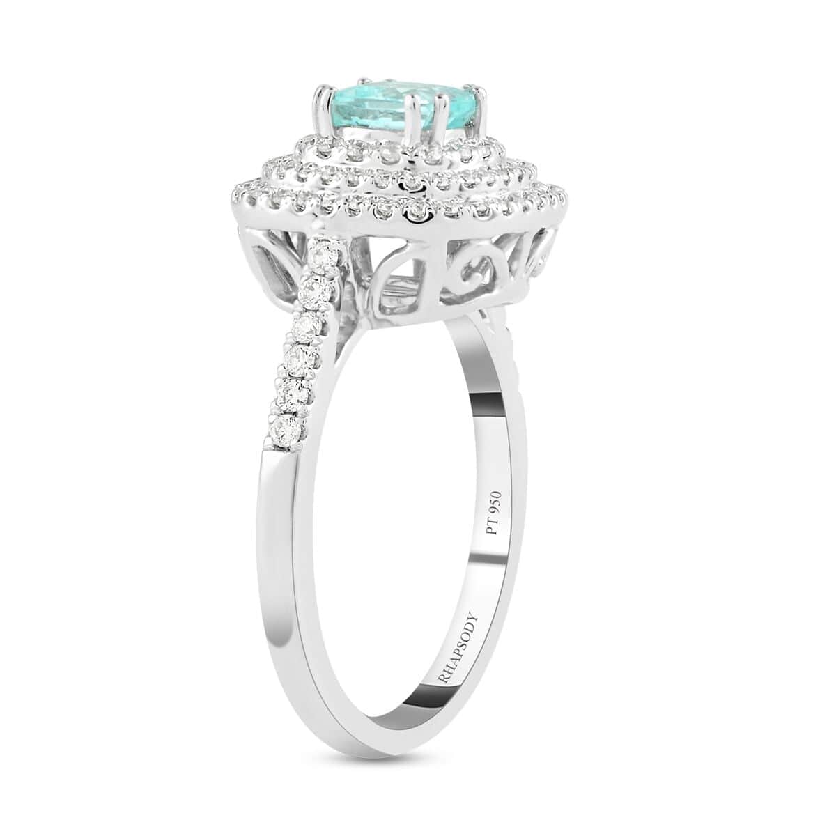 Certified & Appraised Rhapsody 950 Platinum AAAA Paraiba Tourmaline and E-F VS Diamond Double Halo Ring (Size 6.0) 6.80 Grams 1.35 ctw image number 3