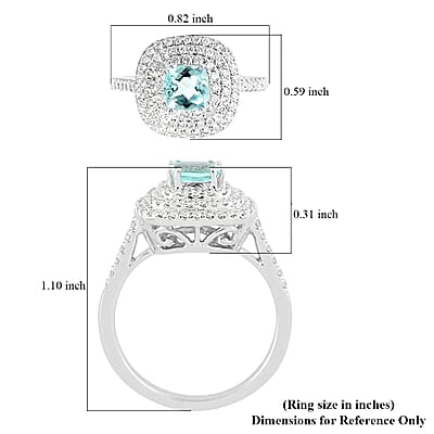 Certified & Appraised Rhapsody 950 Platinum AAAA Paraiba Tourmaline and E-F VS Diamond Double Halo Ring (Size 6.0) 6.80 Grams 1.35 ctw