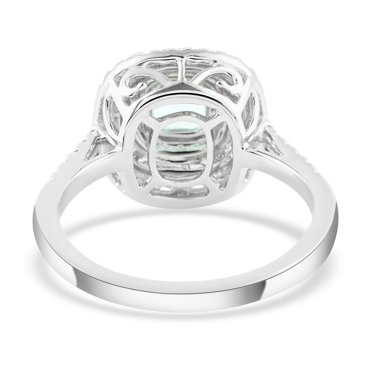 Certified & Appraised Rhapsody 950 Platinum AAAA Paraiba Tourmaline and E-F VS Diamond Double Halo Ring (Size 8.0) 6.80 Grams 1.35 ctw image number 4