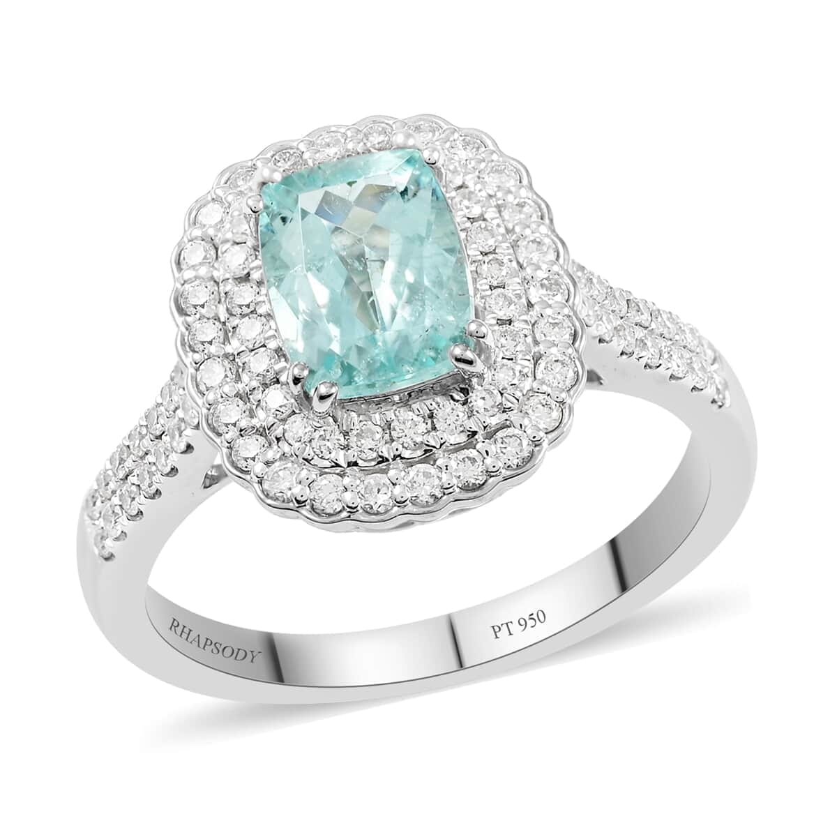 Certified & Appraised Rhapsody 950 Platinum AAAA Paraiba Tourmaline and E-F VS Diamond Ring (Size 7.0) 7.35 Grams 1.90 ctw image number 0