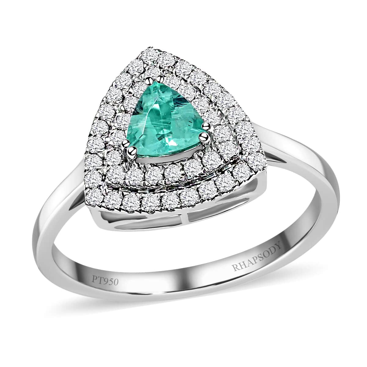 Certified & Appraised 950 Platinum AAAA Paraiba Tourmaline and E-F VS Diamond Ring 5 Grams 0.70 ctw image number 0