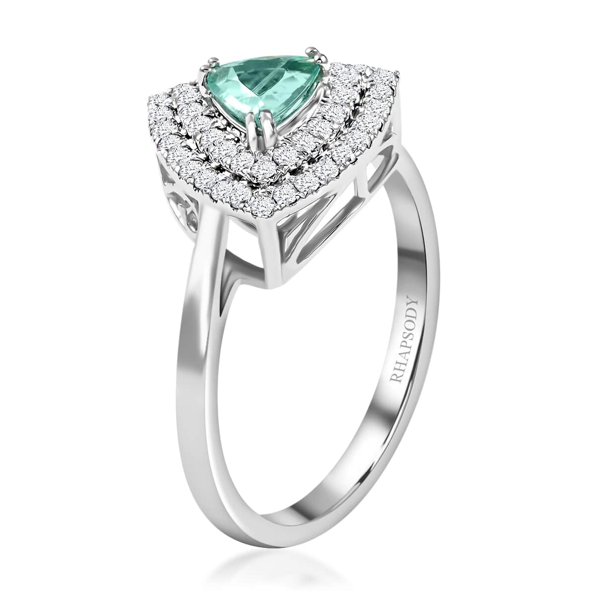 Certified & Appraised 950 Platinum AAAA Paraiba Tourmaline and E-F VS Diamond Ring 5 Grams 0.70 ctw image number 3