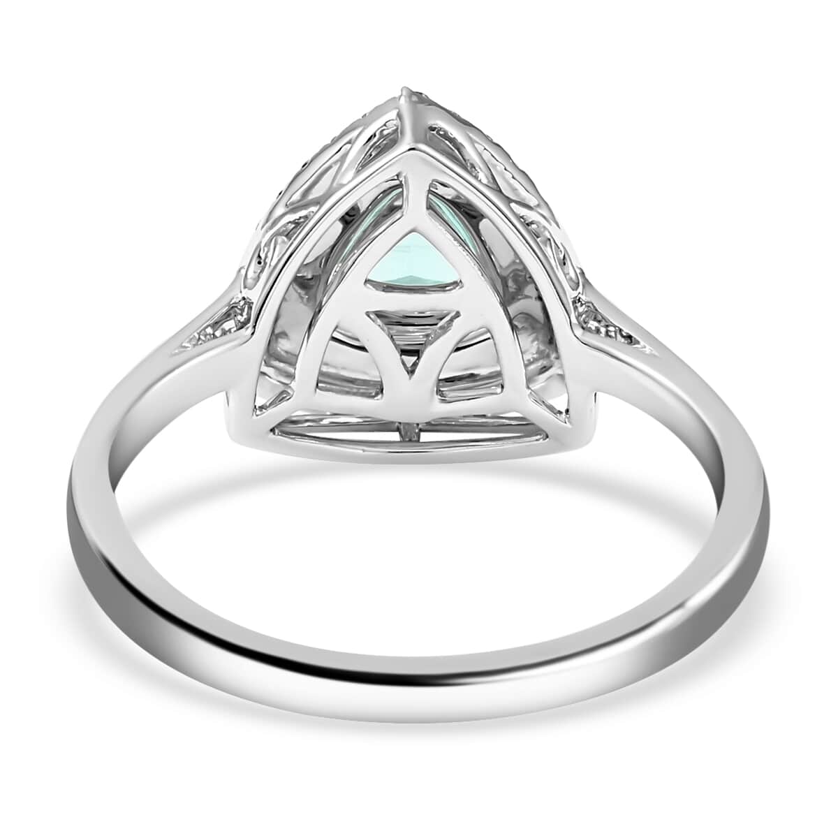 Certified & Appraised 950 Platinum AAAA Paraiba Tourmaline and E-F VS Diamond Ring 5 Grams 0.70 ctw image number 4
