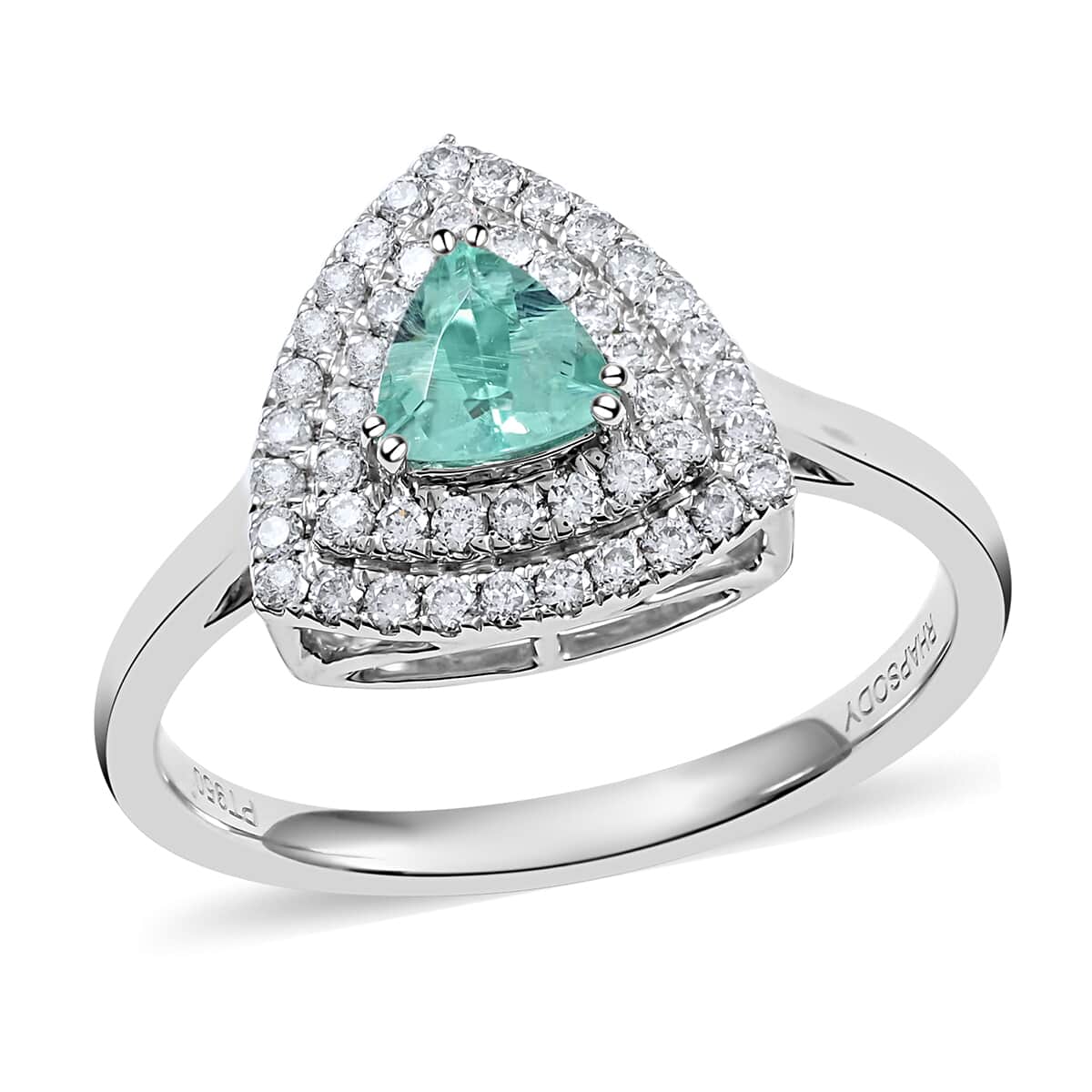 Certified & Appraised 950 Platinum AAAA Paraiba Tourmaline and E-F VS Diamond Ring (Size 7.0) 5 Grams 0.70 ctw image number 0