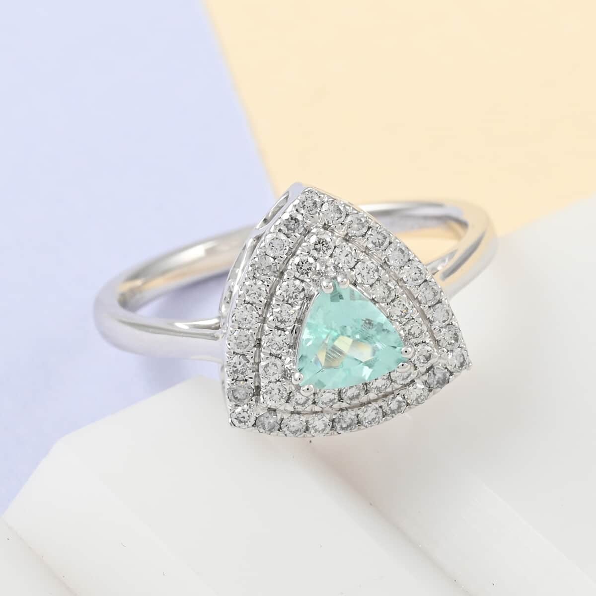 Certified & Appraised 950 Platinum AAAA Paraiba Tourmaline and E-F VS Diamond Ring (Size 7.0) 5 Grams 0.70 ctw image number 1