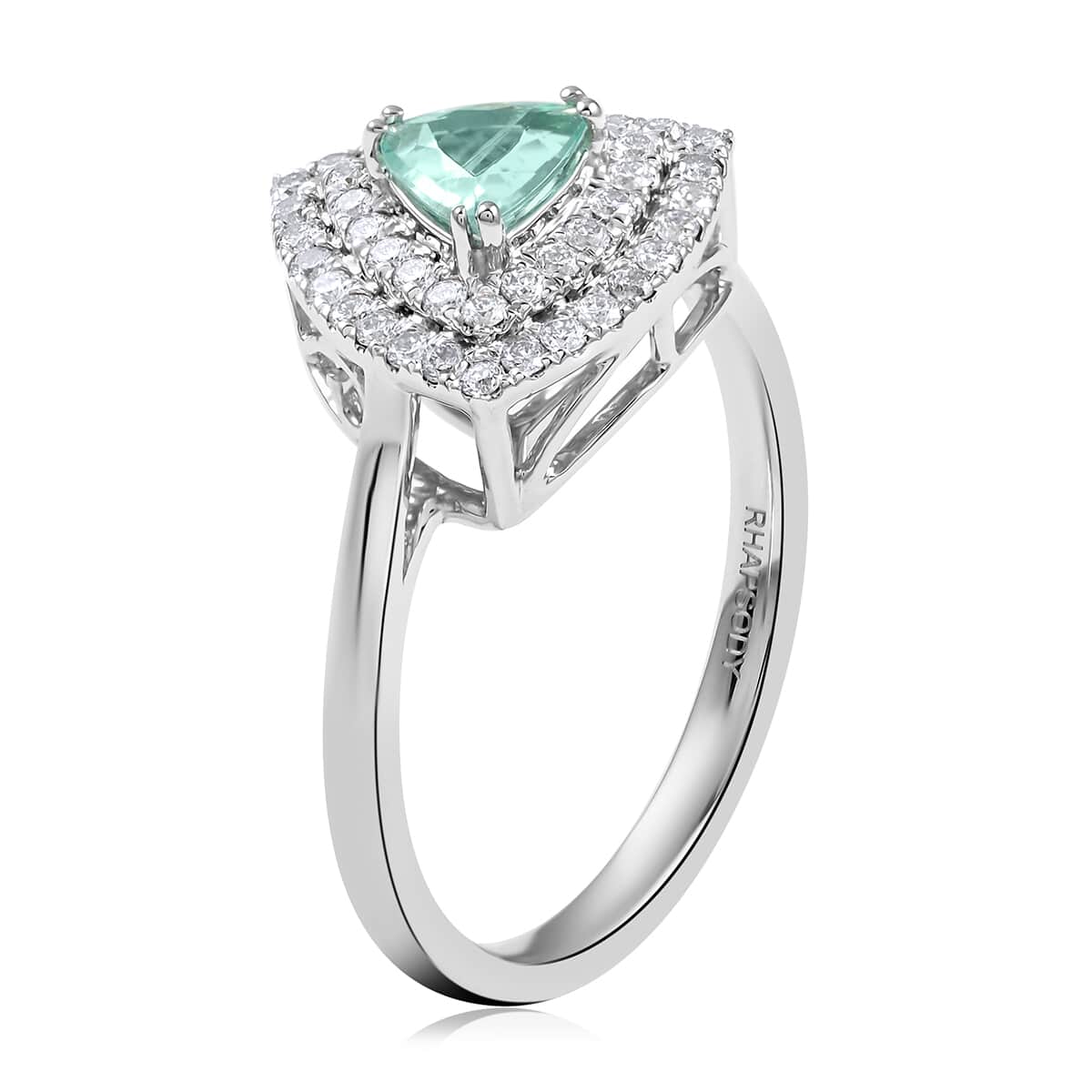 Certified & Appraised 950 Platinum AAAA Paraiba Tourmaline and E-F VS Diamond Ring (Size 7.0) 5 Grams 0.70 ctw image number 3