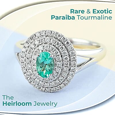 Certified & Appraised Rhapsody AAAA Paraiba Tourmaline and E-F VS Diamond 1.00 ctw Cocktail Ring in 950 Platinum (Size 6) 7.25 Grams