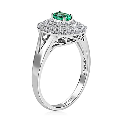 Certified & Appraised Rhapsody AAAA Paraiba Tourmaline and E-F VS Diamond 1.00 ctw Cocktail Ring in 950 Platinum (Size 6) 7.25 Grams