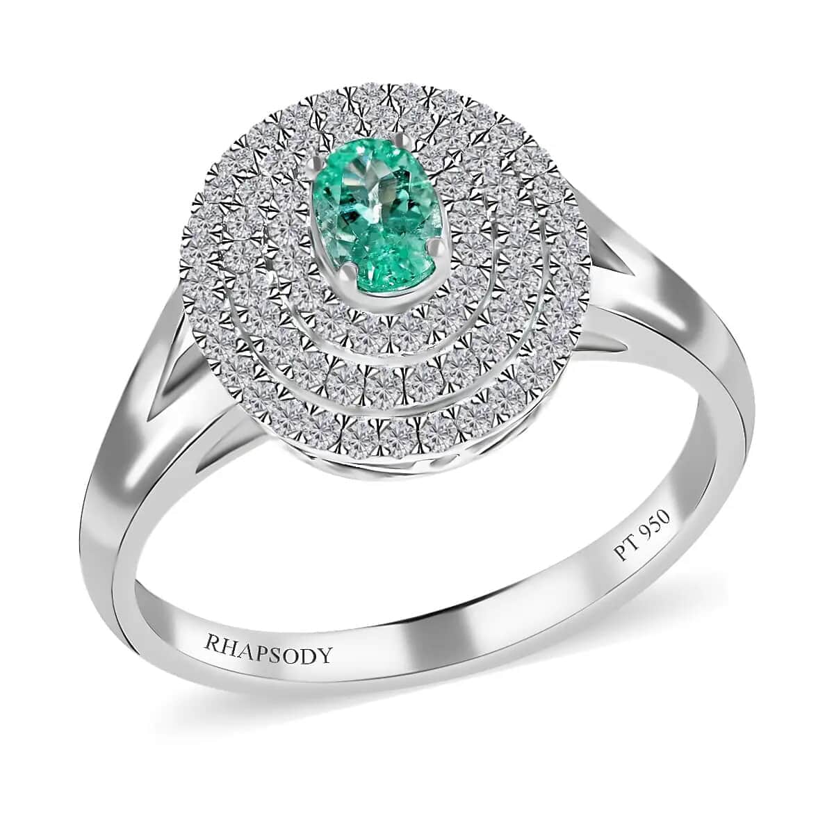 Certified & Appraised Rhapsody AAAA Paraiba Tourmaline and E-F VS Diamond 1.00 ctw Cocktail Ring in 950 Platinum (Size 9) 7.25 Grams image number 0