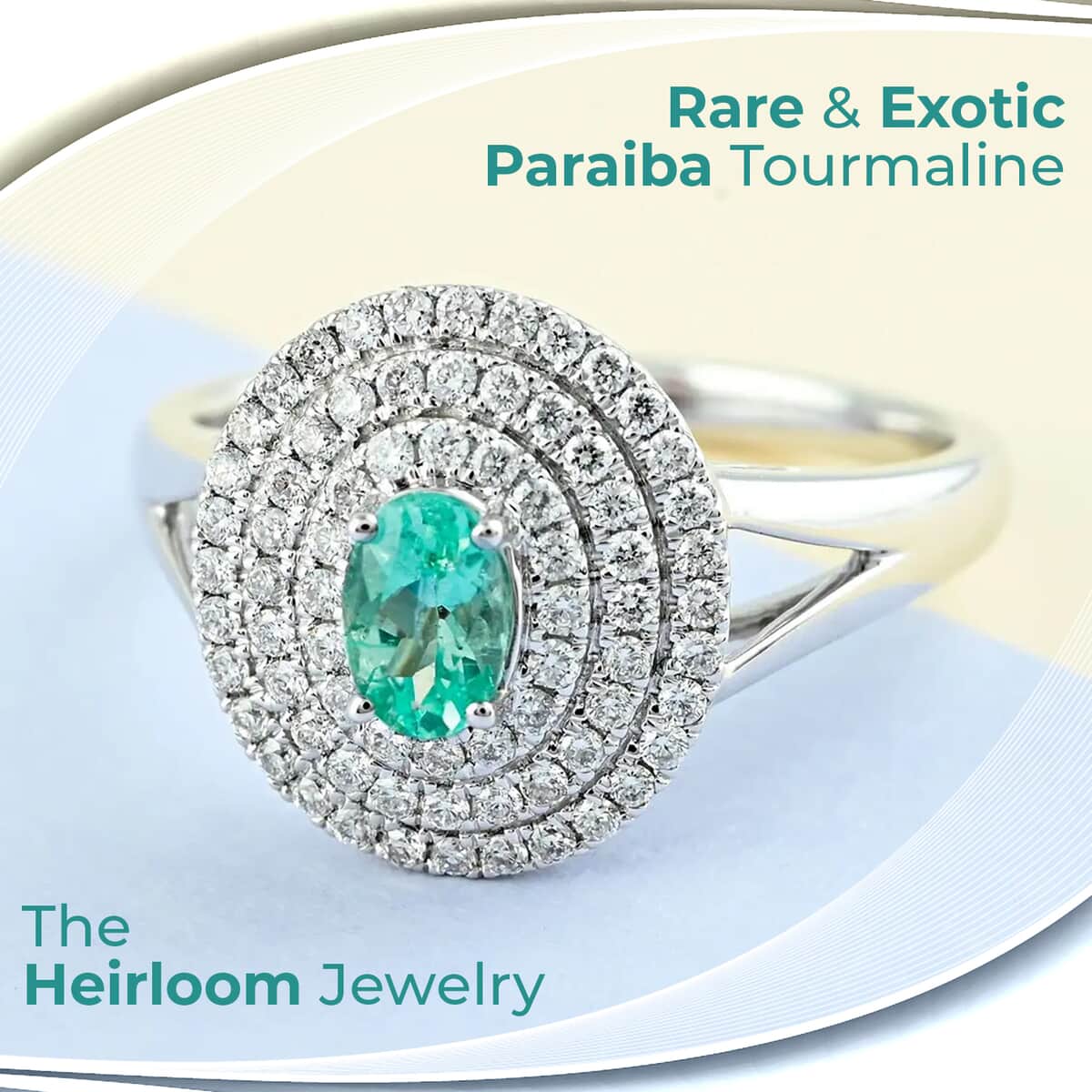 Certified & Appraised Rhapsody AAAA Paraiba Tourmaline and E-F VS Diamond 1.00 ctw Cocktail Ring in 950 Platinum (Size 9) 7.25 Grams image number 1