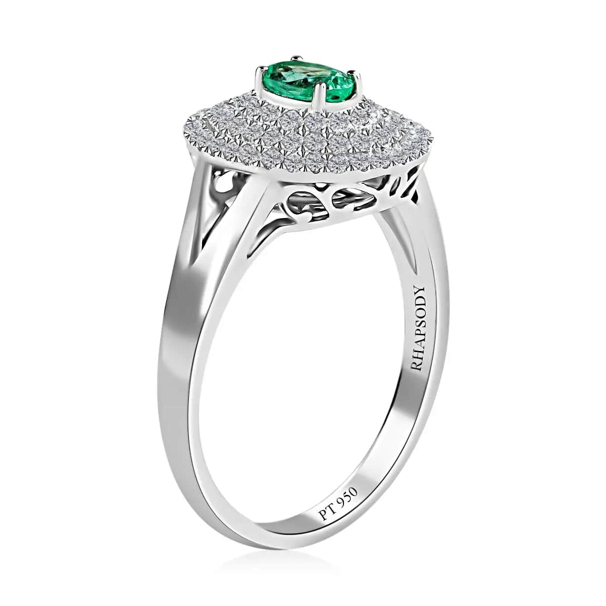 Certified & Appraised Rhapsody AAAA Paraiba Tourmaline and E-F VS Diamond 1.00 ctw Cocktail Ring in 950 Platinum (Size 9) 7.25 Grams image number 3