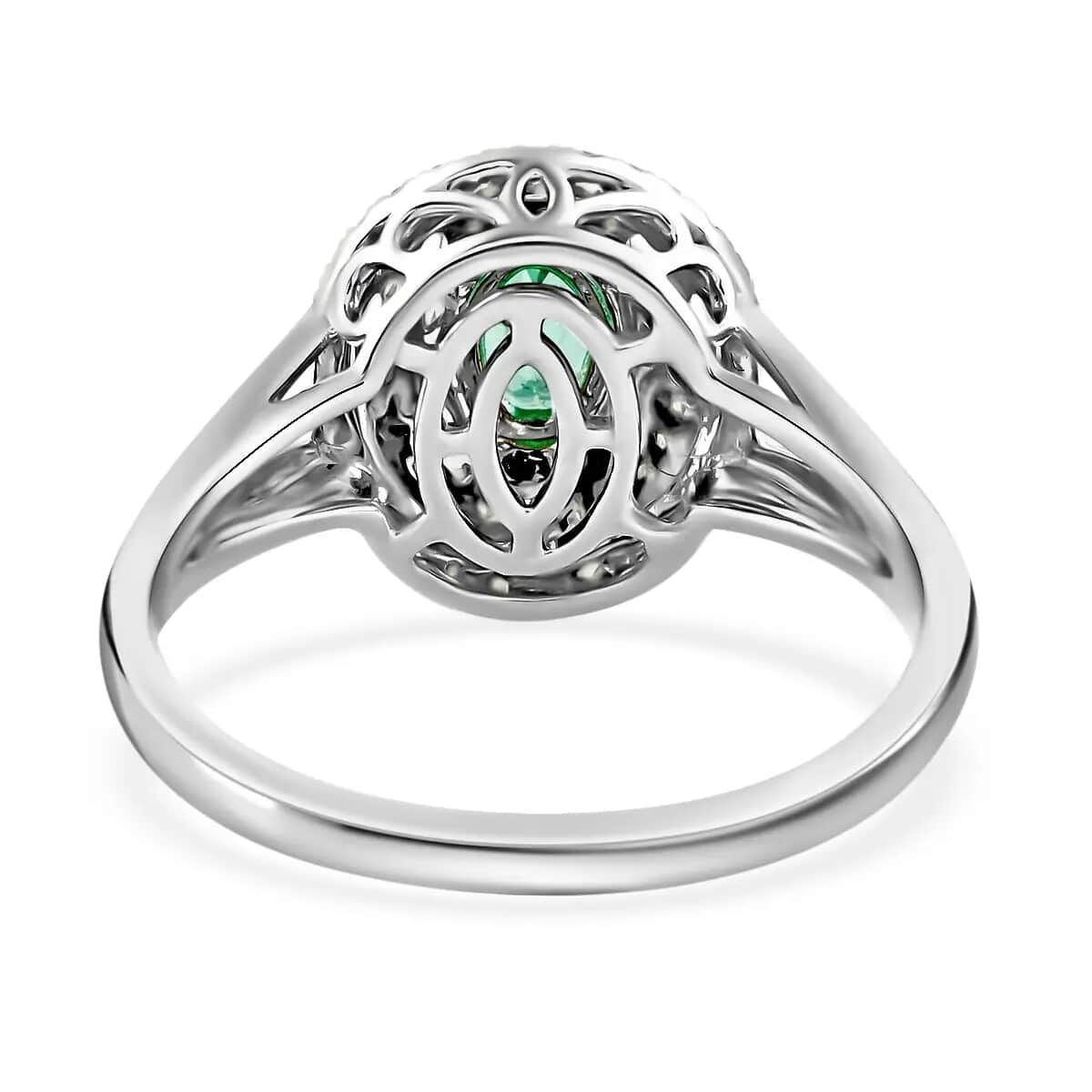 Certified & Appraised Rhapsody AAAA Paraiba Tourmaline and E-F VS Diamond 1.00 ctw Cocktail Ring in 950 Platinum (Size 9) 7.25 Grams image number 4