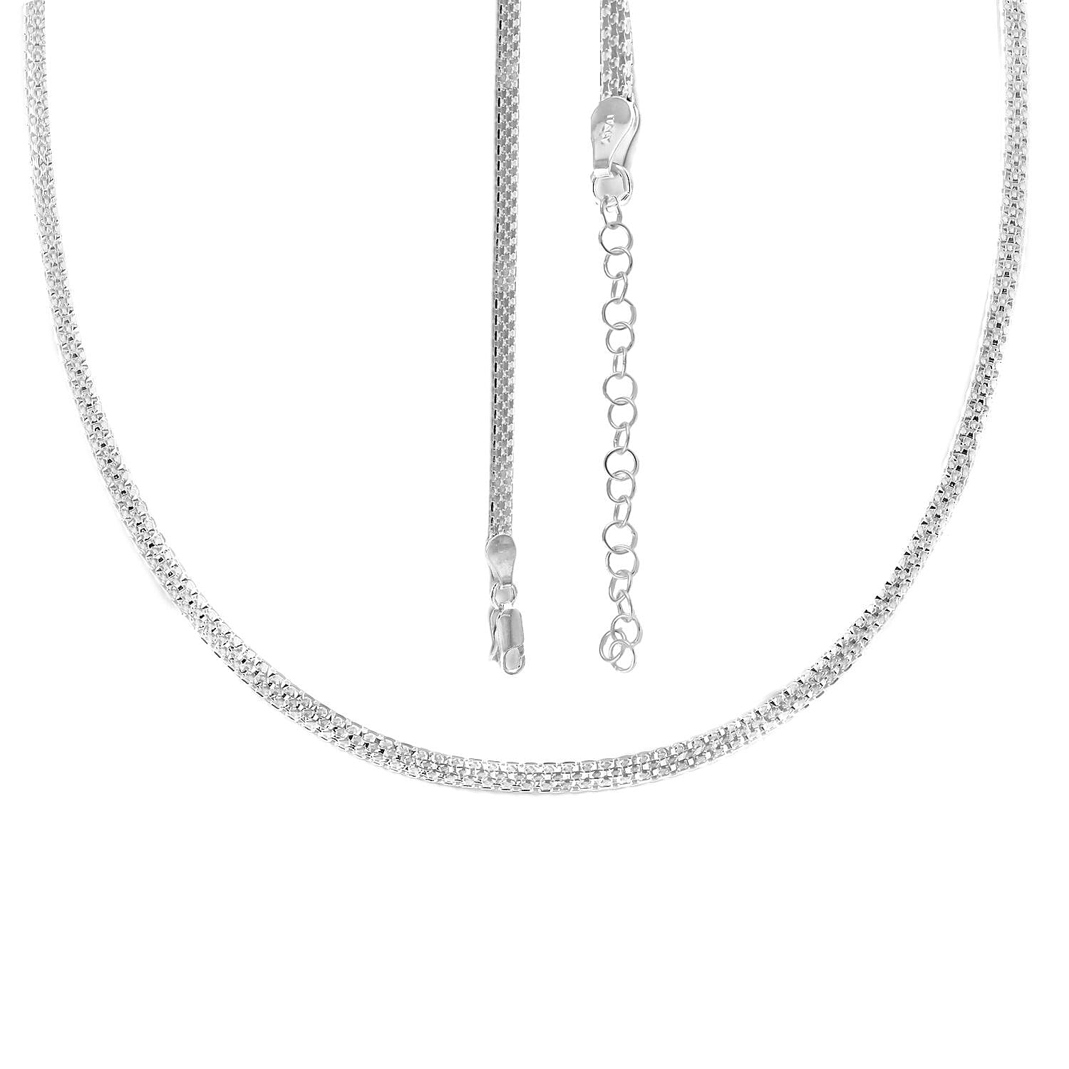 Italian Sterling Silver 4mm Bismark Necklace, 4 Line Pave Necklace, 925 Sterling Silver Necklace (22-24 Inches)