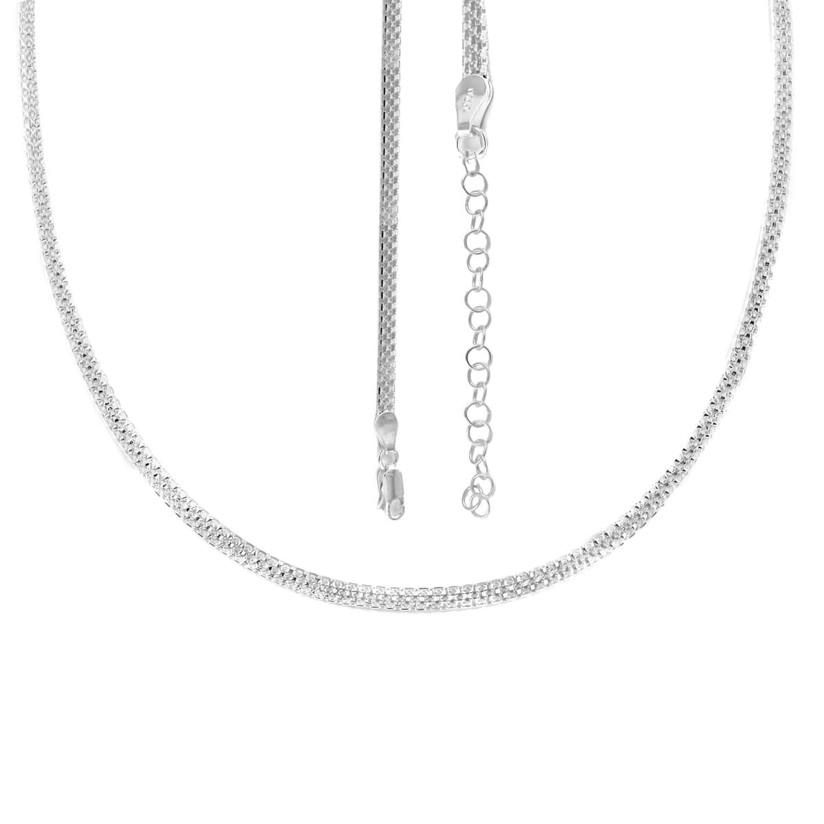 Italian Sterling Silver 4mm Bismark Necklace, 4 Line Pave Necklace, 925 Sterling Silver Necklace (22-24 Inches) image number 4