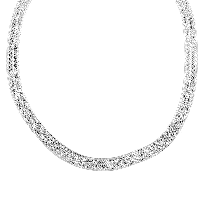 Italian Bismark Chain Necklace ,Sterling Silver Necklace, Line Pave Necklace, Silver Chain Necklace , Adjustable 16-18 Inch Necklace