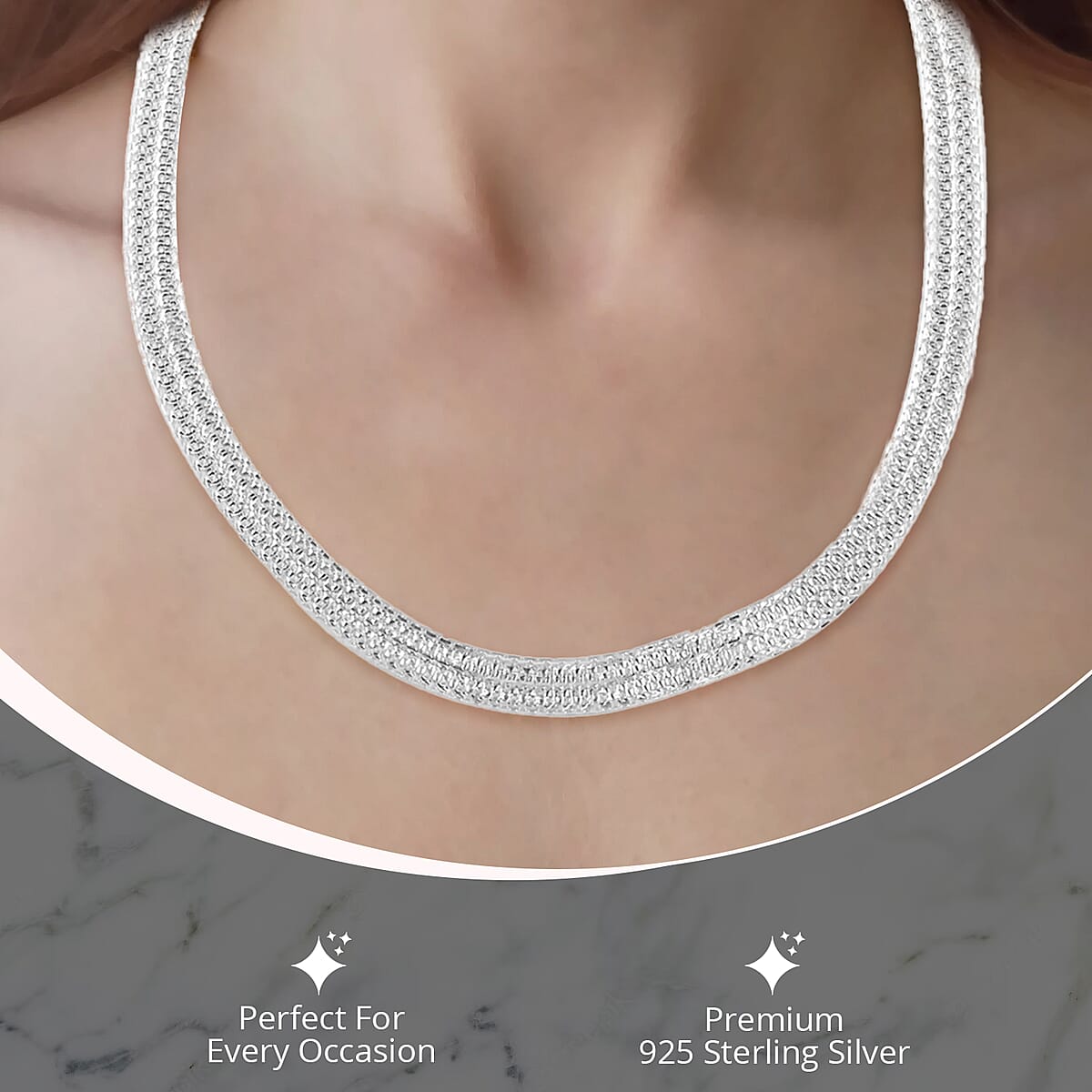 Italian Sterling Silver 16mm Bismark Line Pave Necklace 16-18 Inches 14.2 Grams image number 2