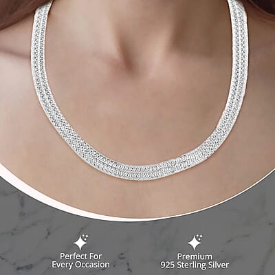 Italian Bismark Chain Necklace ,Sterling Silver Necklace, Line Pave Necklace, Silver Chain Necklace , Adjustable 16-18 Inch Necklace