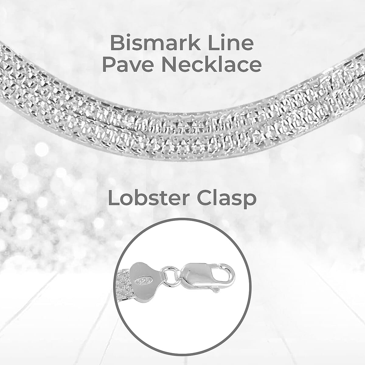 Italian Sterling Silver 16mm Bismark Line Pave Necklace 16-18 Inches 14.2 Grams image number 3