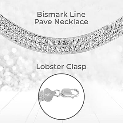 Italian Bismark Chain Necklace ,Sterling Silver Necklace, Line Pave Necklace, Silver Chain Necklace , Adjustable 16-18 Inch Necklace