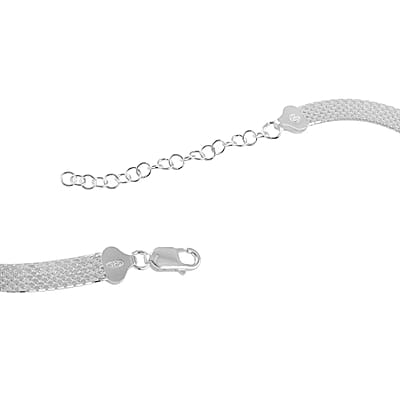 Italian Bismark Chain Necklace ,Sterling Silver Necklace, Line Pave Necklace, Silver Chain Necklace , Adjustable 16-18 Inch Necklace