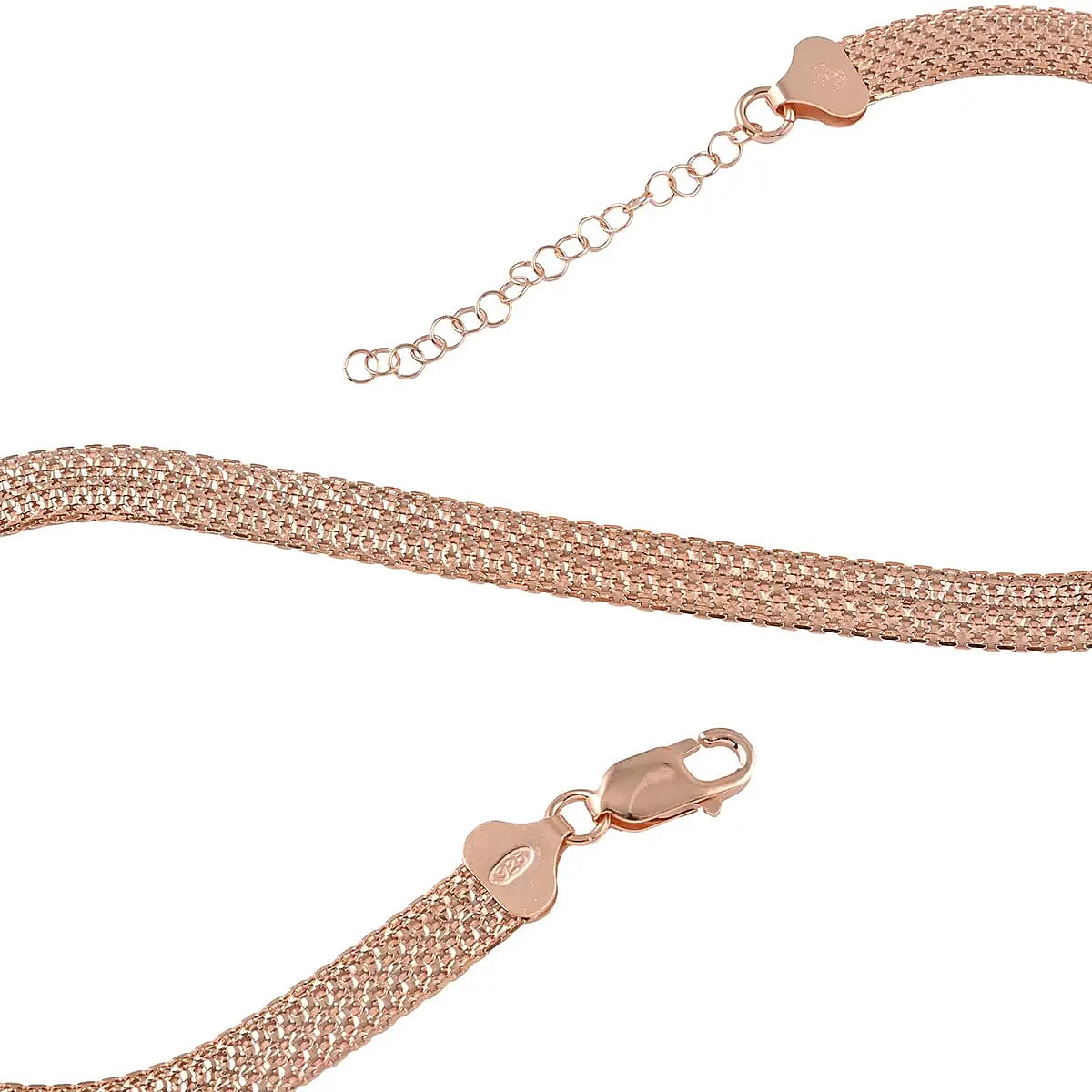 Italian Bismark Chain Necklace, 14K Rose Gold Plated Sterling Silver Necklace, Line Pave Necklace, Silver Chain Necklace, Adjustable 16-18 Inch Necklace image number 5