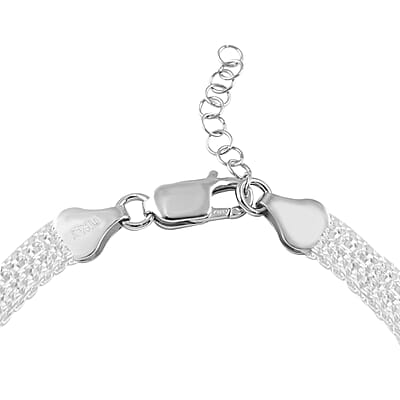 Italian Sterling Silver Bismark Lines Pave Bracelet (7-8In) 7.60 Grams