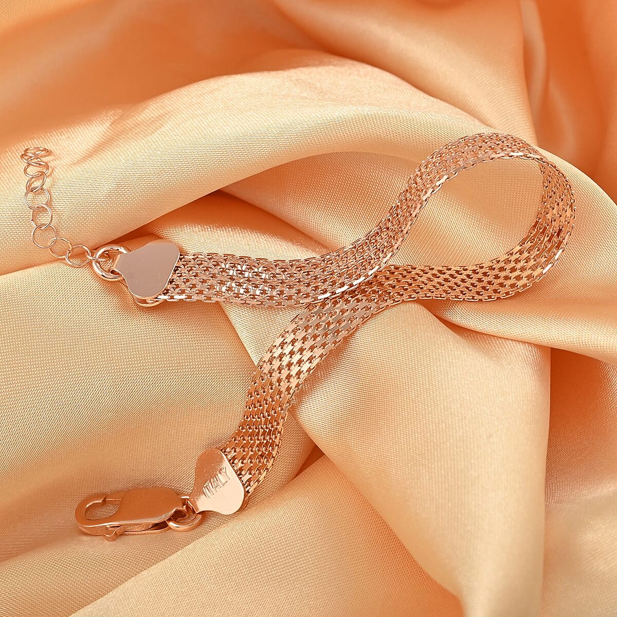 Italian Bismark Line Bracelet In Italian 14K Rose Gold Plated Sterling Silver, 925 Silver Pave Bracelet For Women, Chain Jewelry Gifts (7-8In) image number 1